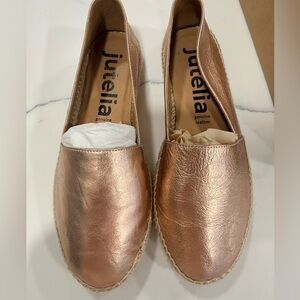 Jutelia NEW- Rose Gold Leather Espadrille Flats